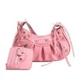 thumbnail image 1 of Women's Soft Half Moon Shoulder Bag with Rivet Decoration - 2022 Retro Hip-Hop Style Party Handbag, Solid Color PVC Synthetic Leather Underarm Crossbody Purse for Evening Events, 1 of 7