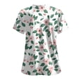 thumbnail image 3 of felwors Print Scrub Tops Women Floral Scrubs V Neck Short Sleeve Stretch Nurse Uniform with Pockets Functional Workwear (White, L), 3 of 5
