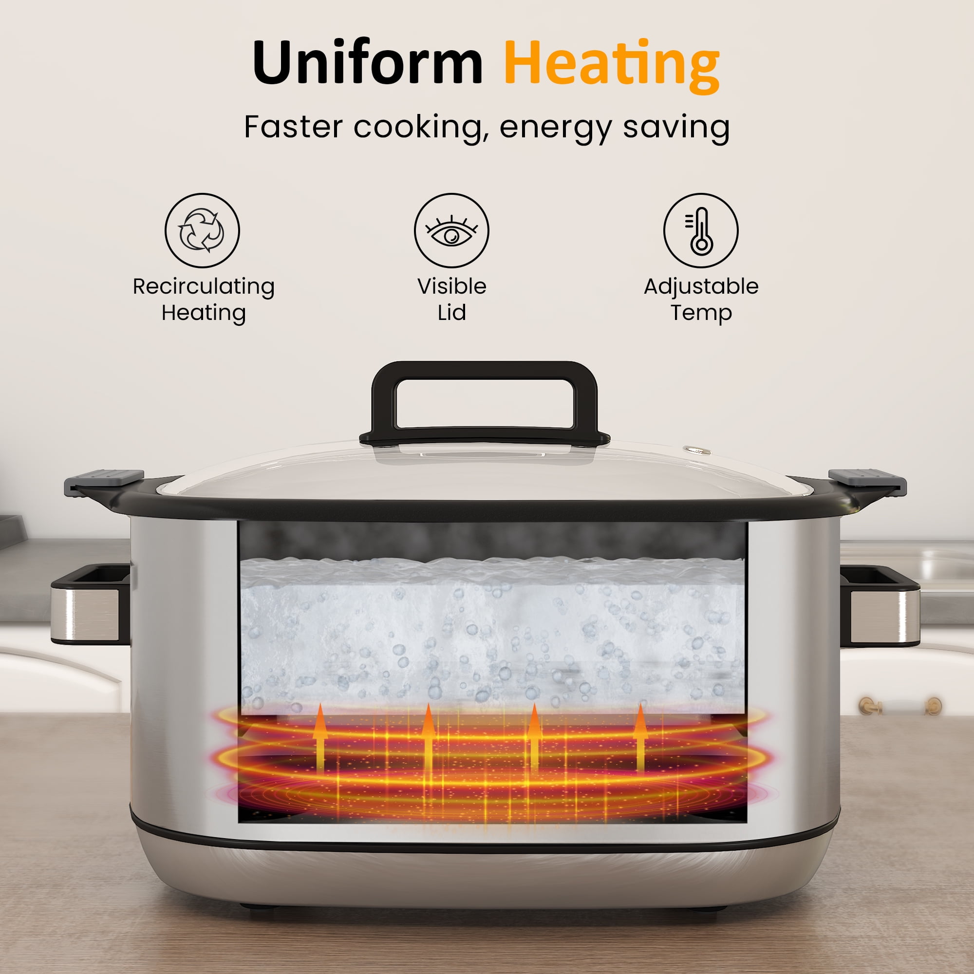 Sunvivi 6.5 Quart 12-in-1 Programmable Multi Slow Cooker, Food Warmer Pot with Digital Timer, Temp Control