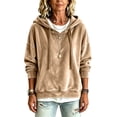 thumbnail image 6 of Dolkfu Yellow Fall Winter Tops for Women 2026 Silky Smooth Long Sleeve V-Neck Velour Hoodie Solid Soft Luxe Relaxed Fit Modern Tops Khaki,L, 6 of 6