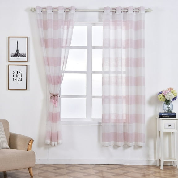 BalsaCircle 52" x 84" White Blush Faux Linen Sheer Stripe Curtains Drapes Panels Window Treatments Decorations