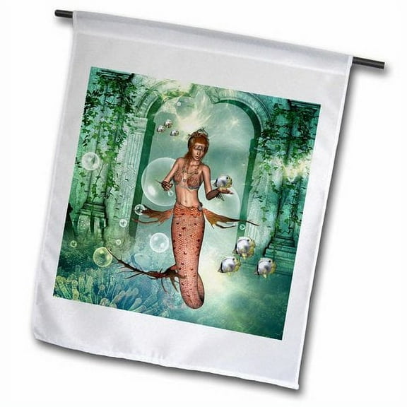 3dRose, Wonderful mermaid with butterflyfish, 12 x 18 inch Garden Flag