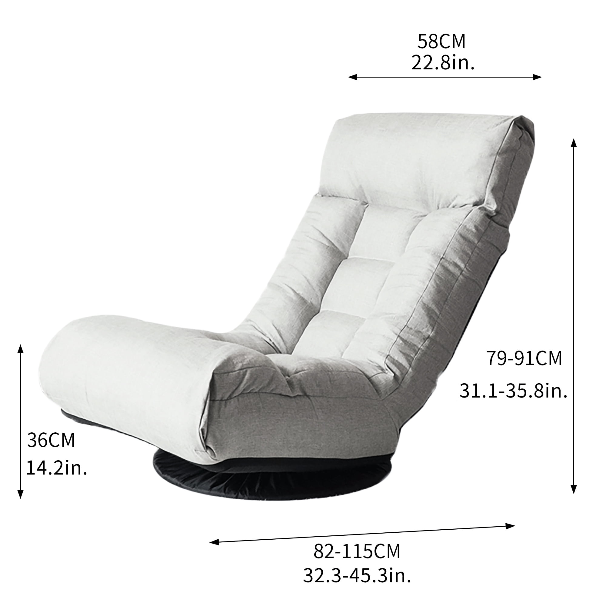 Reclining Chair, Floor Chair, Adjustable Lounge Chair with 3-Section Backrest and 360-Degree Swivel Base, Foldable for Living Room Tatami Bedroom, Gray