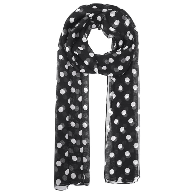 INSPIRAR CHIC Bufanda de Chiffon de Mujer de los años 50 con Lunares, Chal Ligero Suave y Transparente para Todas las Temporadas 70.9"x27.6" Lunares Negros y Blancos