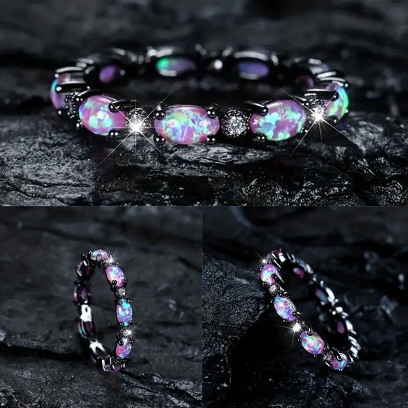 Elegant Black Purple Stone Promise Ring with Intricate for Fashion and Lightweight Jewelry