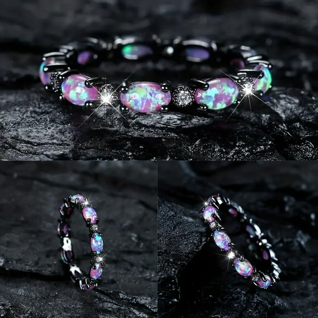 Delicate Black and Purple Stone Promise Rings Set - Fashion High Grade Jewelry for Timeless
