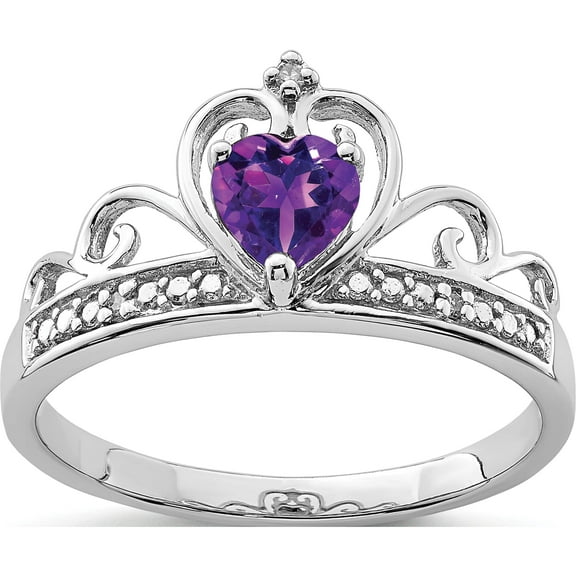 Sterling Silver Rhodium Plated Diamond & Amethyst Teardrop Ring (Size 6) Made In India qr4644am-6