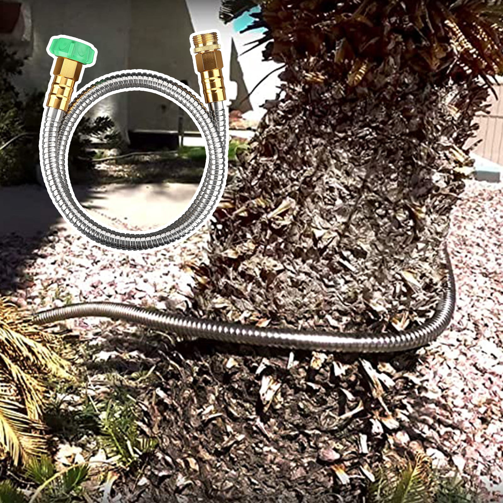 Soumake Short Garden Hose Metal Leakproof Leader Hose Universal Fit Secure Connection Outdoor Garden Watering Stainless Steel Flexible Hose