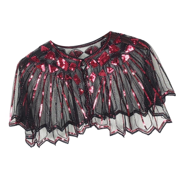 COOLHOOD Elegant Beaded Openwork Capelet Short Shoulder Wrap Sequins Mesh Shawl For Women Formal Party Cover-up