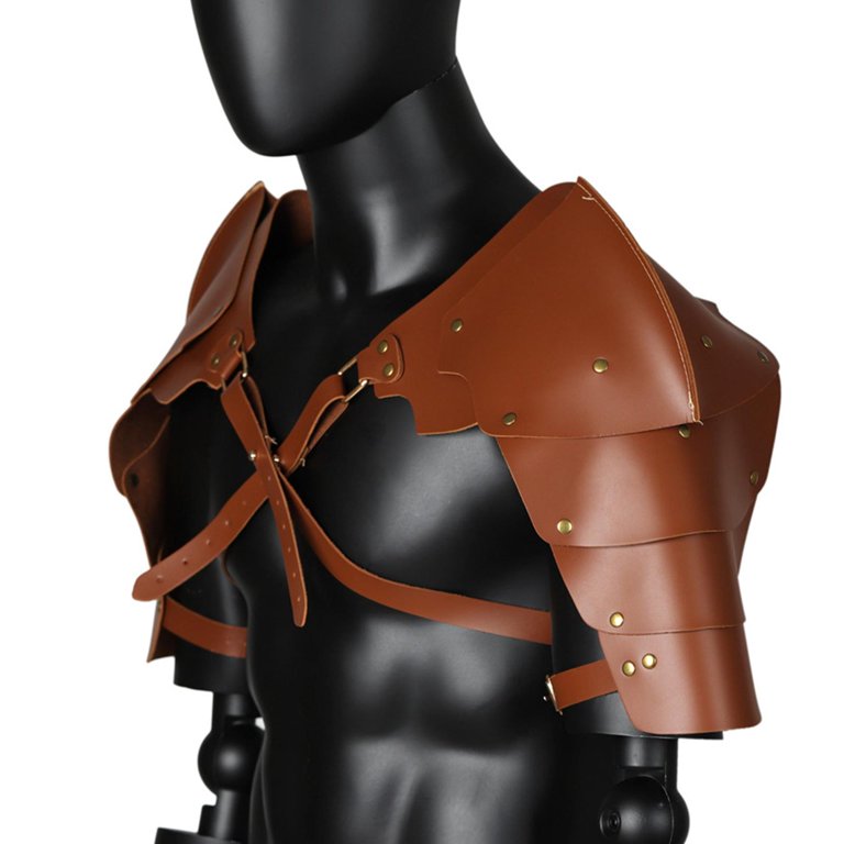 Men Shoulder Pauldron Resizable Medieval Steampunk Knight Chest Harness  Cape for Yellow Brown