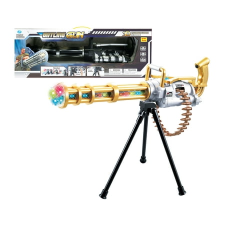 Mozlly Mozlly Rotary LED Light Up Gatling Blaster Super Commando Machine Toy Gun with Sounds Tripod Stand Dress Up Cosplay Costume Accessories Pretend Play Minigun Ideal Gift Toys Games 23 Inch