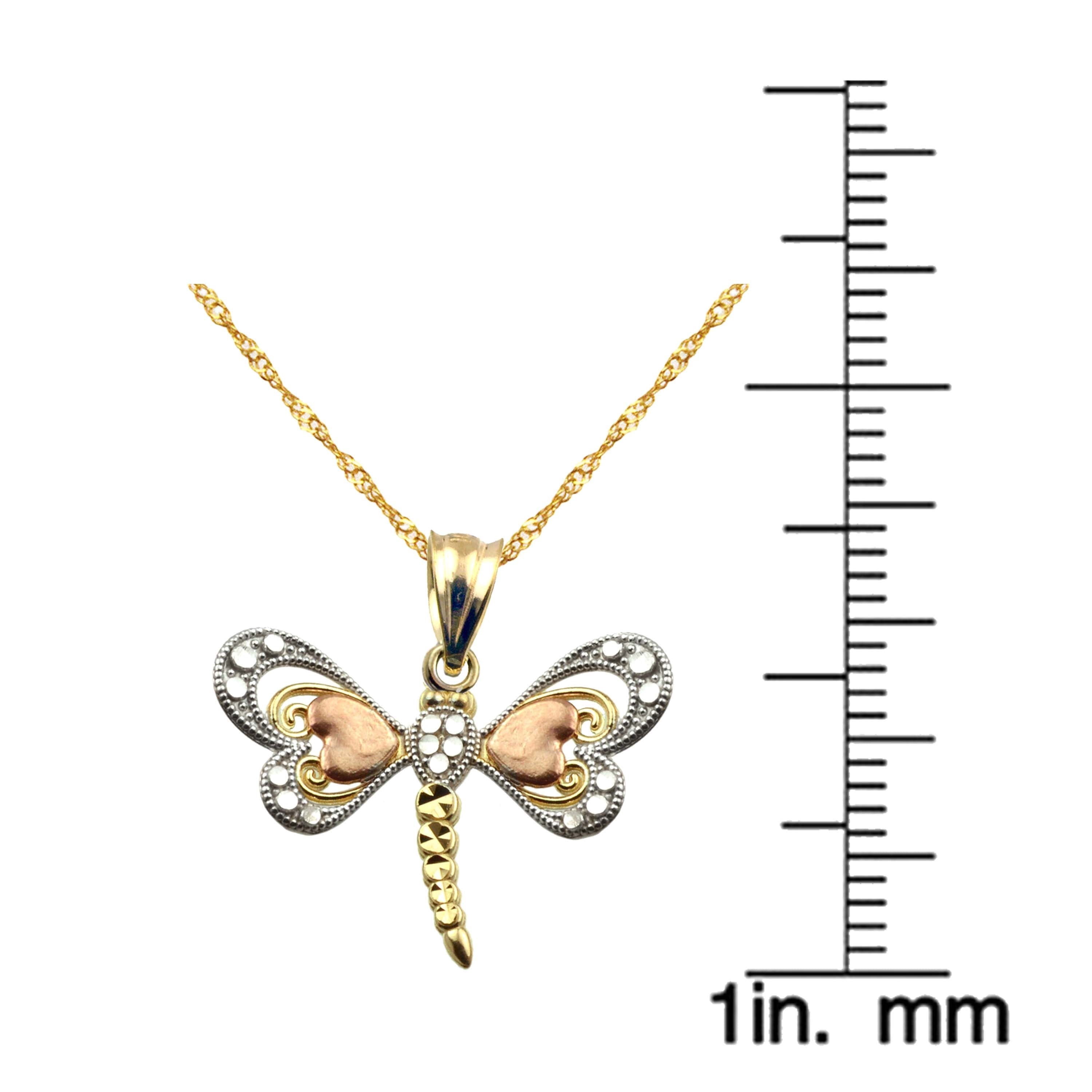 US GOLD Handcrafted 10kt Gold Tri-Color Dragonfly Charm Pendant