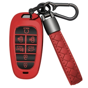for Hyundai Key Fob Cover 7 Button with Leather Keychain Soft TPU 360 Degree Protection Car Key Case Shell Holder Fits for 2023 2022 2021 2020 Hyundai Sonata Santa fe Tucson