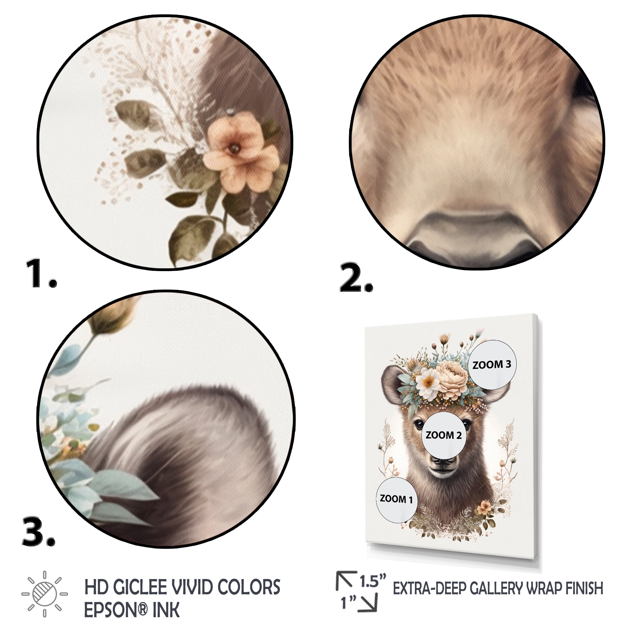Designart Cute Baby Bear With Floral Crown III Canvas Wall Art