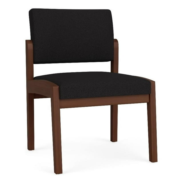 Pemberly Row Fabric Reception Armless Guest Chair in Black/Walnut