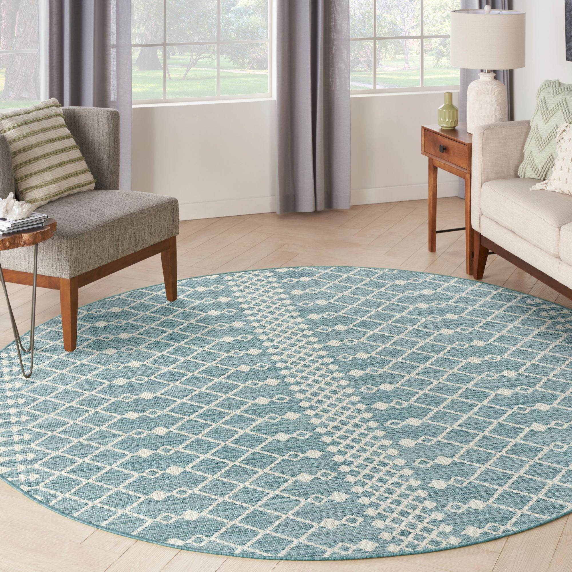 Nourison Positano 6' x Round Aqua Modern Indoor/Outdoor Area Rug