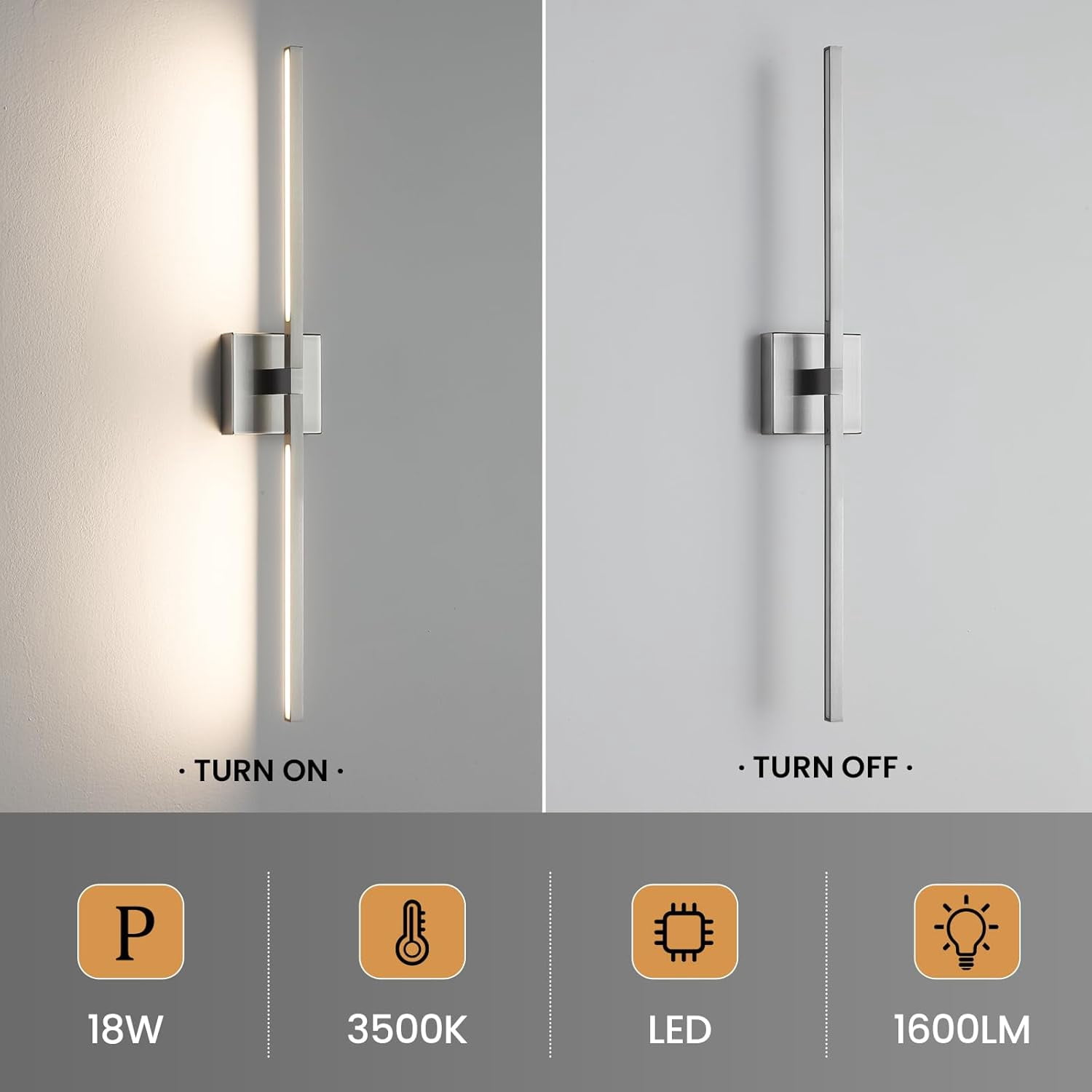 Bathroom Vanity Light Fixtures - 30 Inch Brushed Nickel Bathroom Lights Over Mirror 18W LED Vanity Light Bar 3500K Modern Wall Sconce Lighting for Mural | Bathroom Lights Over Mirror, Dimmable