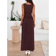 thumbnail image 2 of Coffee Sleeveless Maxi Dress With Crew Neck, High Waist, Ruched Bodice, Flowy Skirt And Side Pockets, 2 of 6