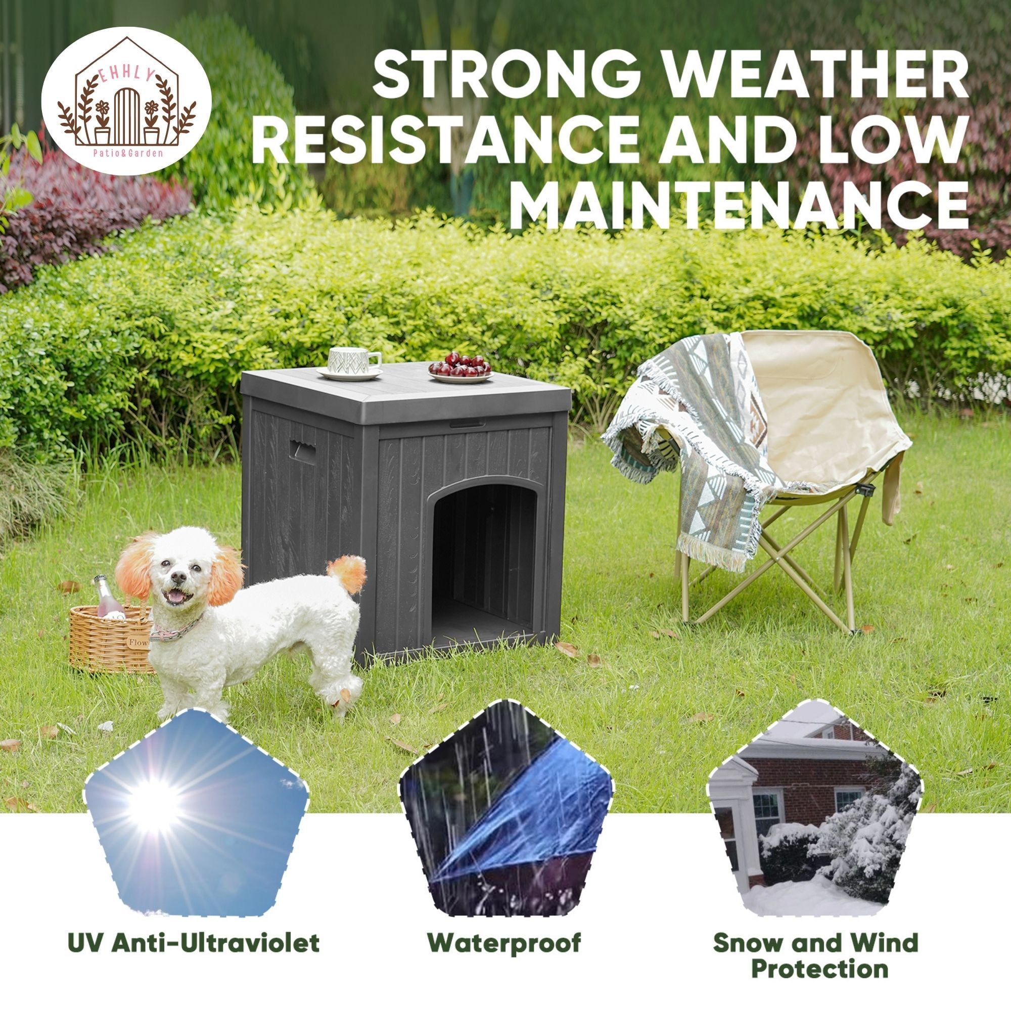 EHHLY Outdoor Cat House Waterproof, Outside Multiple Feral Cat Houses Weatherproof, Cat Litter Box Enclosure, Durable Resin Plastic, Grey