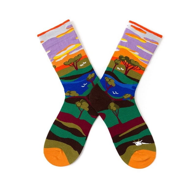 Zhuge 2 pares de calcetines de algodón asimétricos AB creativos, calcetines elegantes y modernos para hombre y mujer, calcetines de amantes populares personalizados, calcetines, bosque