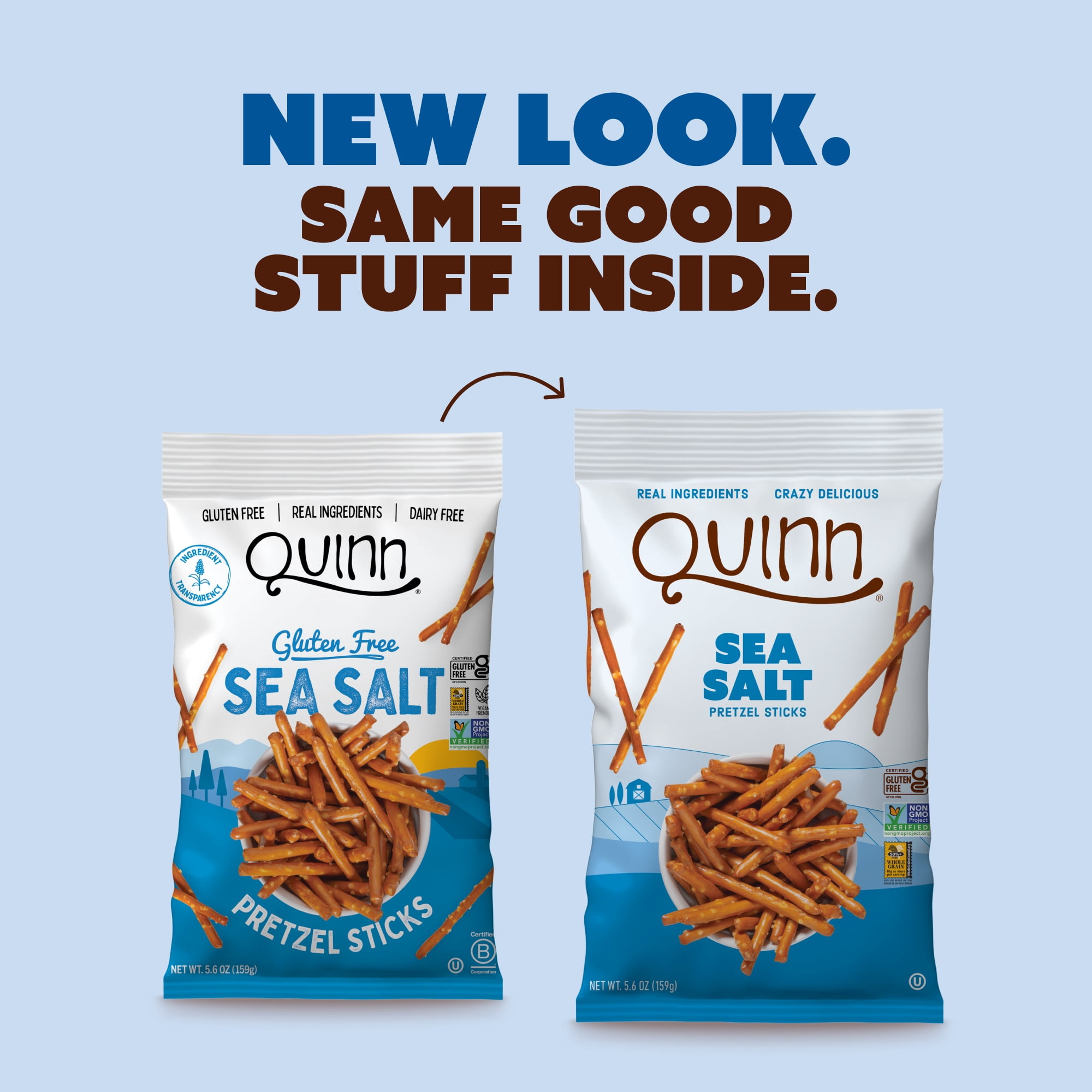 (2 pack) Quinn Gluten Free Sea Salt Pretzels Sticks, 5.6 oz