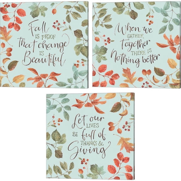 Great Art Now Autumn in Nature on Aqua B by Lisa Audit 3 Piece Canvas Art Set Each 14"W x 14"H
