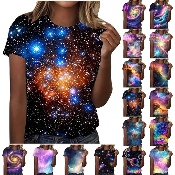 NSLGXD Women's T-shrits Trendy Round Neck Short Sleeve Blouses Fashion Graphic Tees Classic Holiday T Shirts S-3XL Purple Tees
