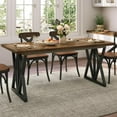 thumbnail image 4 of BedsPick 70" Large Dining Table for 6 , Indoor Outdoor Rectangular Farmhouse Kitchen Table with Thickness Wood Tabletop, X-frame Metal Legs for Living Room, Dining Room, Office, Courtyard, Brown, 4 of 16