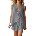 thumbnail image 2 of Womens 2 Piece Sets Summer Outfits Tank Top Matching Shorts Sets Women's Summer Loose Casual Sleeveless V-Neck Shorts Set Gray M, 2 of 6