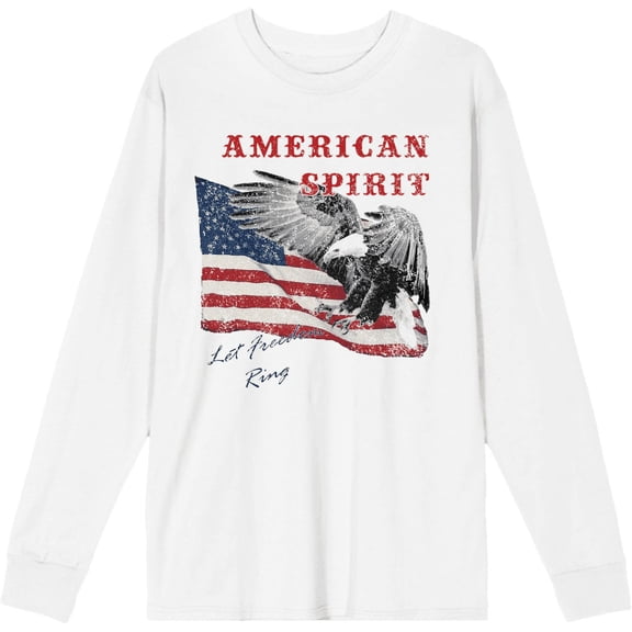 Americana Let Freedom Ring White Adult Crew Neck Long Sleeve Tee-Medium