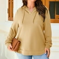 thumbnail image 4 of Htigea Women's Long Sleeve Sweatshirts Casual V Neck Hooded Tops Drawstring Hoodies Thin Fleece Everyday Sweatshirt Beige S, 4 of 7