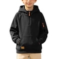 thumbnail image 2 of LOINRODI Boys Half Zip Hooded Sweatshirt, Zip Arm Pocket Fleece Lined Pullover Raglan Sleeve Casual Long Sleeve Fall Street Pullover Hoodie Black Size 10, 2 of 9