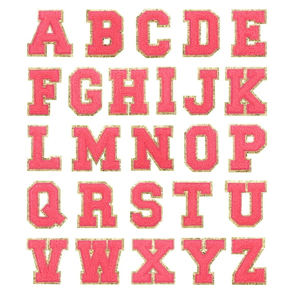 26Packs Glitters Chenille Letter Patches 5.5cm/2.17" Chenille Patches for Clothing Hats Shoes Bags (Rose Pink, A-Z)
