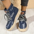 thumbnail image 2 of Denim Embroideried Chunky Combat Boots for Women Retro Fall Flower Casual Lace up Fashion Sneakers Ankle Booties Blue Size 6.5, 2 of 7