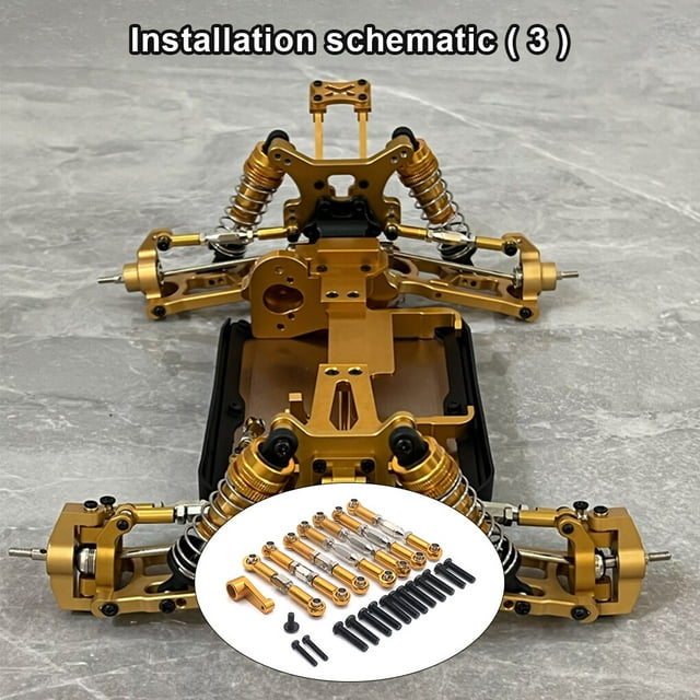 Metal Servo Arm Linkage Adjustable Link Rod Car Tie Rods Crawler Toy Truck Kit Upgrade Part Replacement for WLtoys 144010 144001 Gold