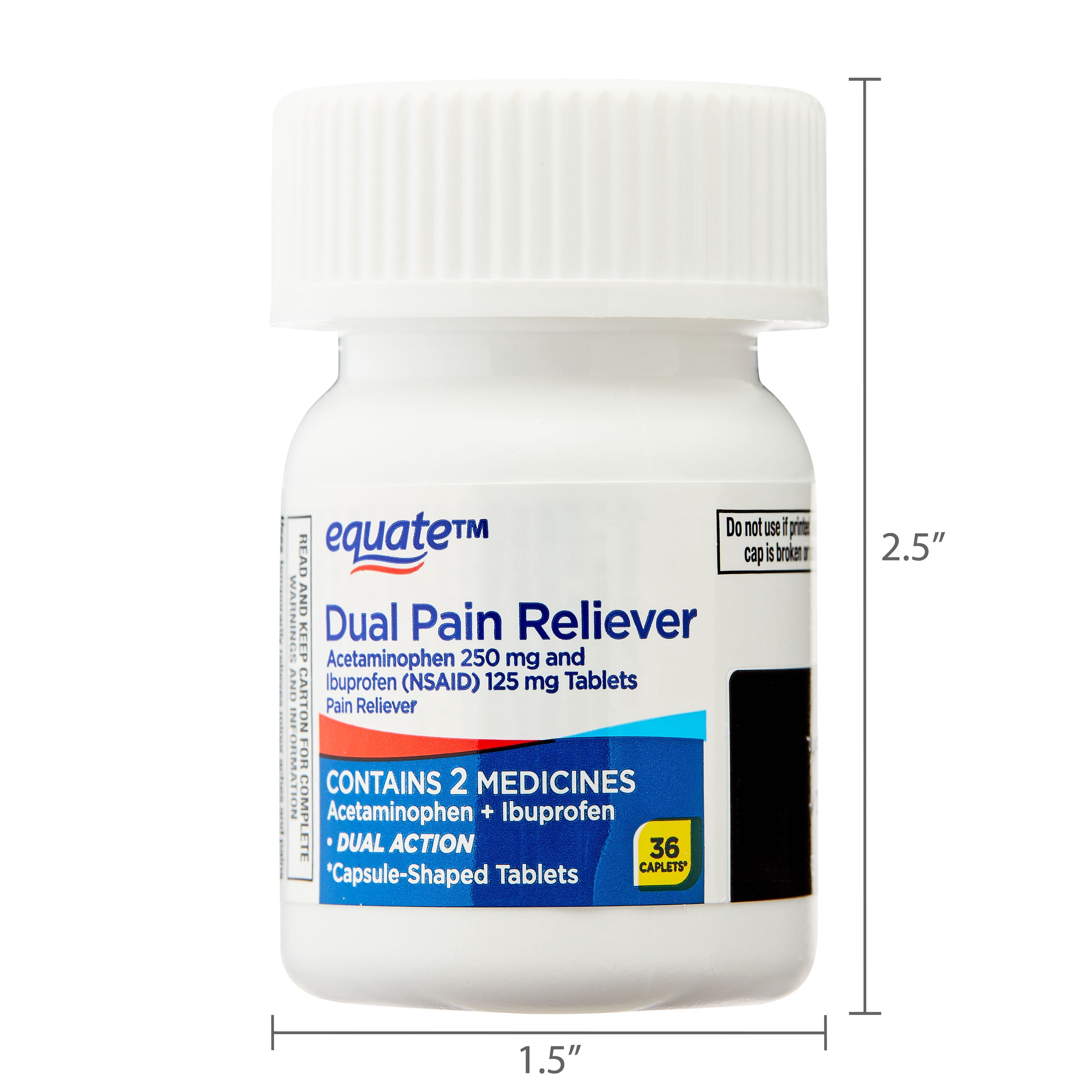 Equate Gluten-Free (Nsaid) Acetaminophen Pain Relief Tablets for Body Aches & Pains with Pain Reliever Caplets, 125 mg, Compare to Advil® 36 Count