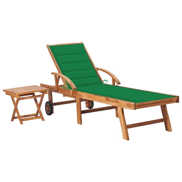 vidaXL Sun Lounger with Table and Cushion Solid Teak Wood