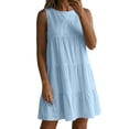 thumbnail image 6 of Fashion Beach Dresses for Womens 2026 Summer Plus Size Casual Cotton and Linen Solid Color Loose Round Neck Sleeveless Mid Length Dress, 6 of 8