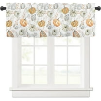 Fall Harvest Pumpkin Curtain Valances For Kitchen Windows 54x18 Inch Orange White Autumn Thanksgiving Decorations Rod Pocket Valance Farmhouse Short Window Curtains for Bathroom Living Room Decor