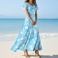thumbnail image 2 of vigerkar Womens 2025 Summer Casual V Neck Boho Maxi Dress Flowy Aline Short Sleeve Tiered Floral Dresses Sky Blue, XXL, 2 of 7