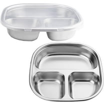 Stainless Steel Compartment Plate,Bexikou 3 Compartments Divided Plate with Lids,Kids Plates,Diet Control Dinner Plate, Unbreakable Compact Food Serving Tray for Kids, Picky Eaters, Campers