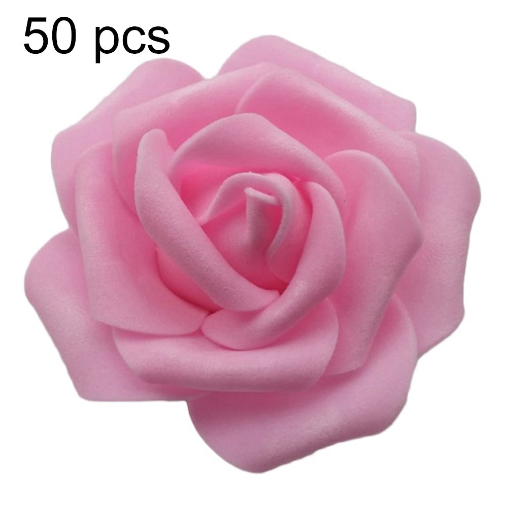 Porfeet 25/50/100Pcs Artificial PE Foam Rose Flowers Head DIY Wedding Home Room Decor,Cyan Pink 50pcs - image 2 of 10