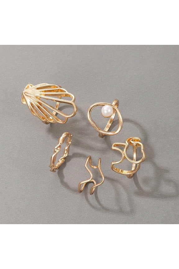 Unisex Geometric Elephant Ring Alternative Alloy Rings with Ocean Wind Pearl Shell Design Individually Packed Rings Jewelry Gift for Women and Men