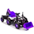 thumbnail image 3 of 24V Kids Ride on Excavator Digger Toy Cars, Ride on Construction Toy w/4-in-1 Construction Attachments (Excavator, Dump Truck & Bulldozer), Electric Tractor Car w/Remote Control, Swivel Seat, Purple, 3 of 8