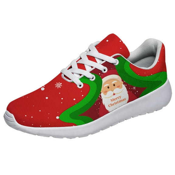 Sonzj-II Merry Christmas Shoes Womens Fashion Casual Shoes Mens Breathable Trail Running Sneakers Christmas Gifts for Girl Boy White Size 3.5