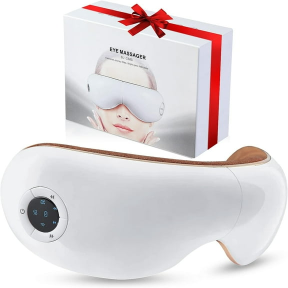 Eye Massager,Smart Eye Mask Massager with Heat, Compression, Vibration & Relax Music,Migraine Massager,Relieve Eye Strain,White