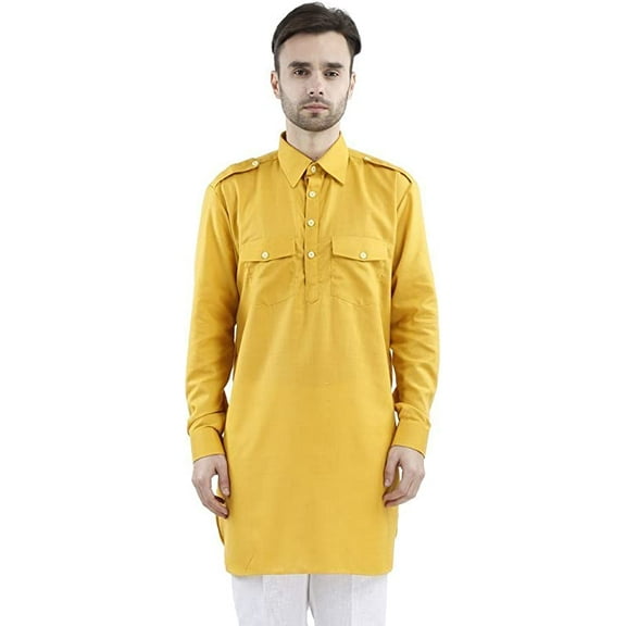 Royal Men's Cotton Blend Straigh Kurta Beige