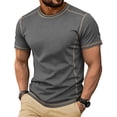 thumbnail image 2 of ZRGHAOYLQ Men’s Solid Stitch Contrast Trim Crew Neck T Shirt Short Sleeve Color Line Spliced Pullover Soft Breathable Casual Basic Tee, 2 of 9