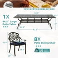 thumbnail image 3 of MEETWARM 9-Piece Outdoor Patio Dining Set for 8, All Weather Cast Aluminum Patio Funiture Table and Chairs Set- 94.5” Rectangular Table and 8 Cushioned Chairs for Garden, 2" Umbrella Hole, Navy Blue, 3 of 8