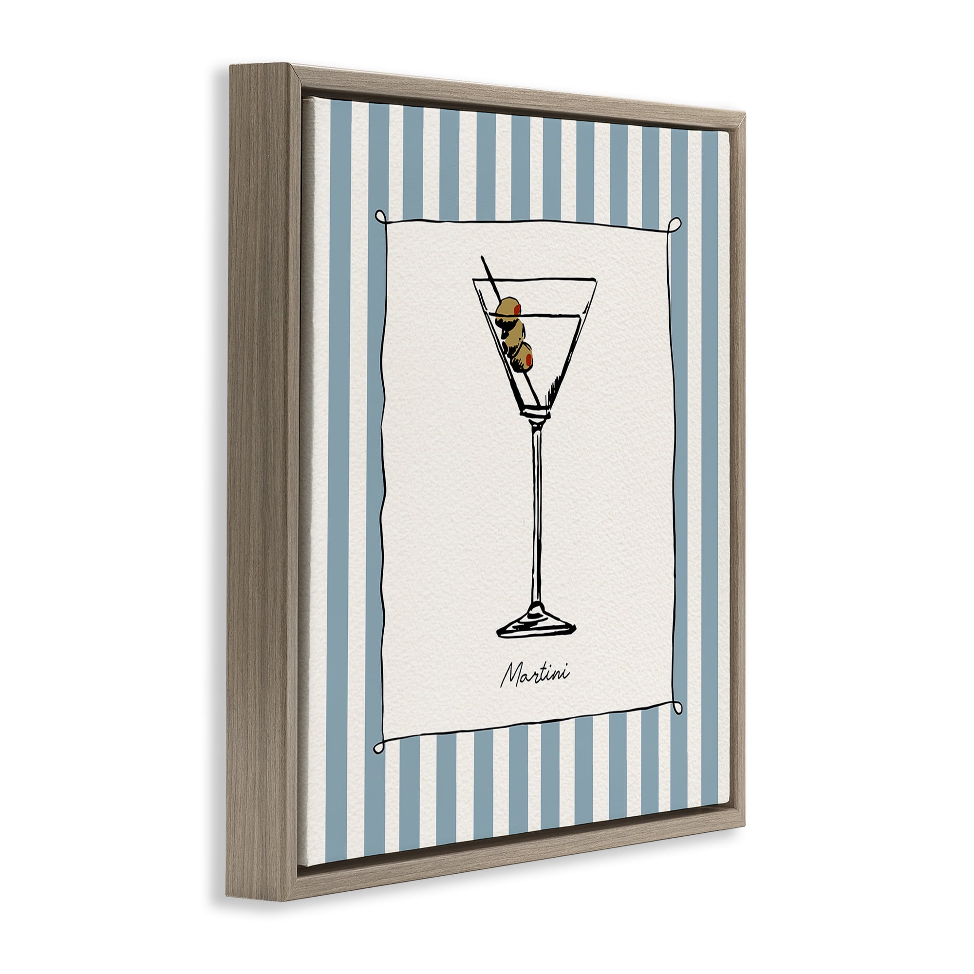 Stupell Industries Martini Summer Stripes Brown Framed Floater Canvas Wall Art, design by Susan Jill